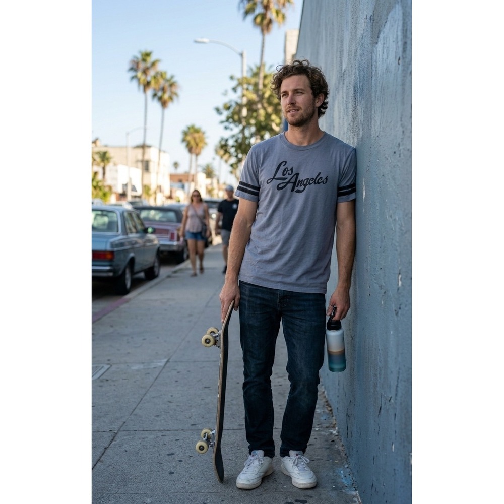 Hollister California Mens Los Angeles Graphic T-Shirt Gray Relaxed Fit Cotton Md